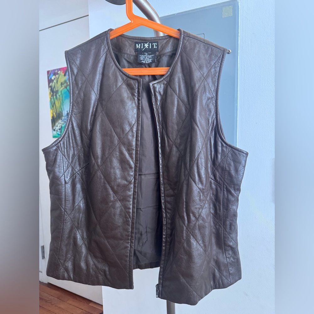 Mix It Women's Quilted Brown Leather Vest